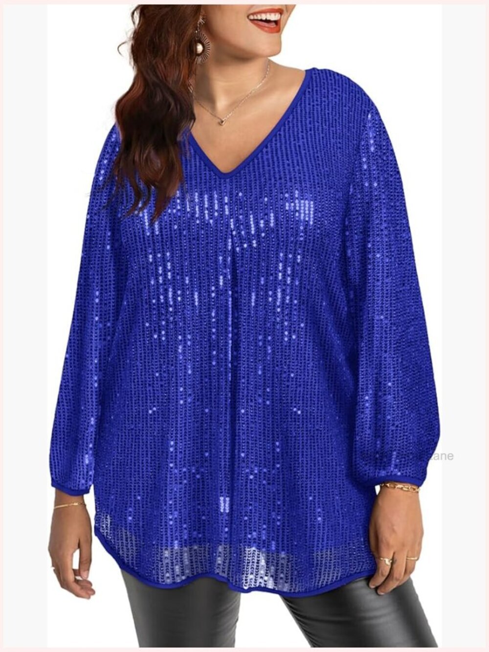 Plus Size Tunic Long Sleeve V Neck Pleated Front Flowy Blouse